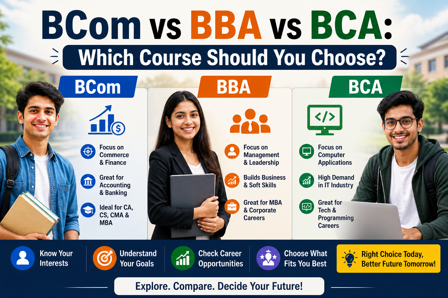 BCom vs BBA vs BCA: Which Course Should You Choose?